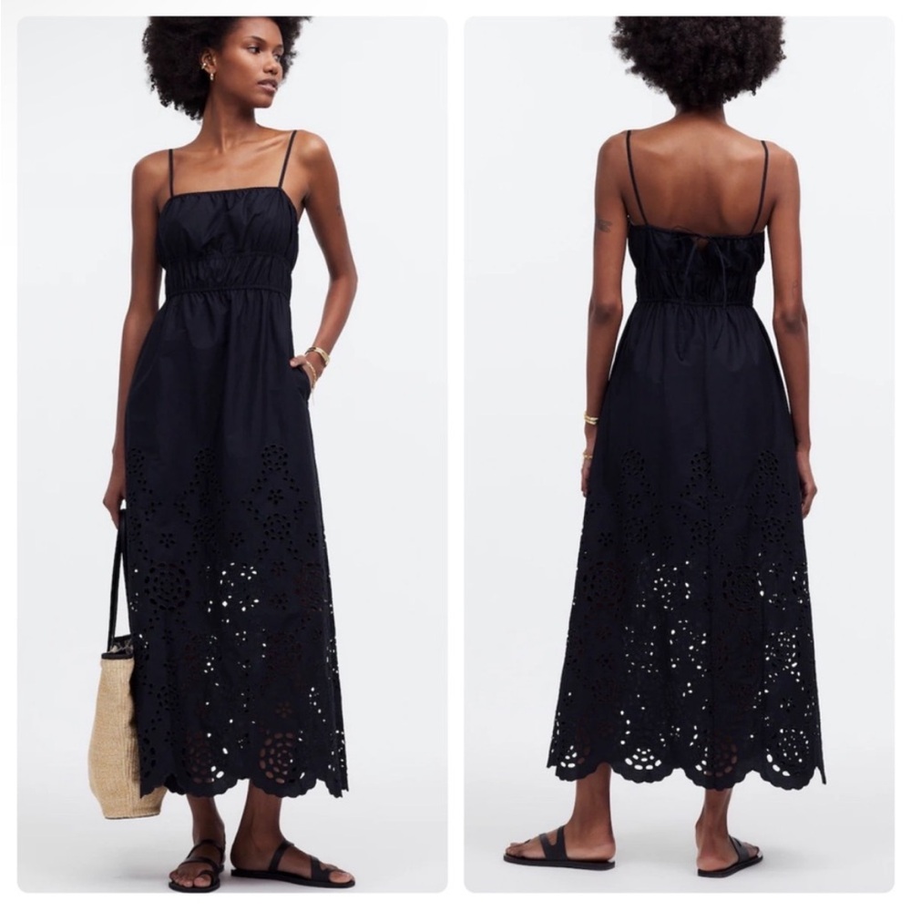 NWT Madewell embroidered tank Midi dress in poplin NS131 Black